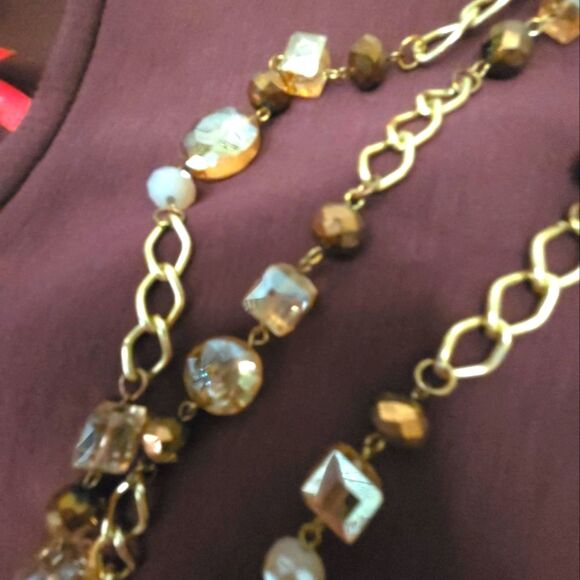 Elegant Multi-Layered Gold and Brown Necklace A Set of 3 Necklaces Vintage - Picture 8 of 16